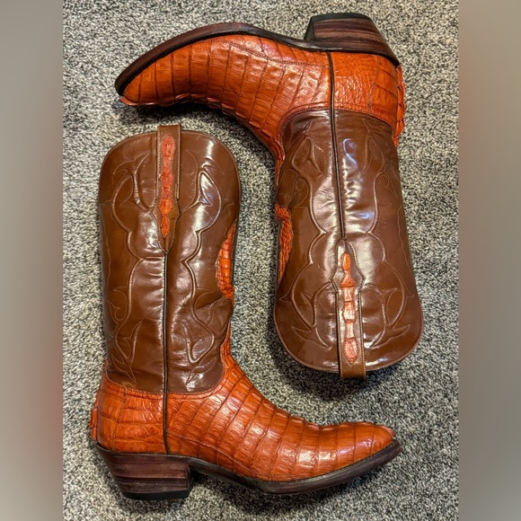 Men’s Black Jack Cowboy Boots Phoenix Inlay Alligator Hornback Size 7 EE Cognac - Picture 3 of 16